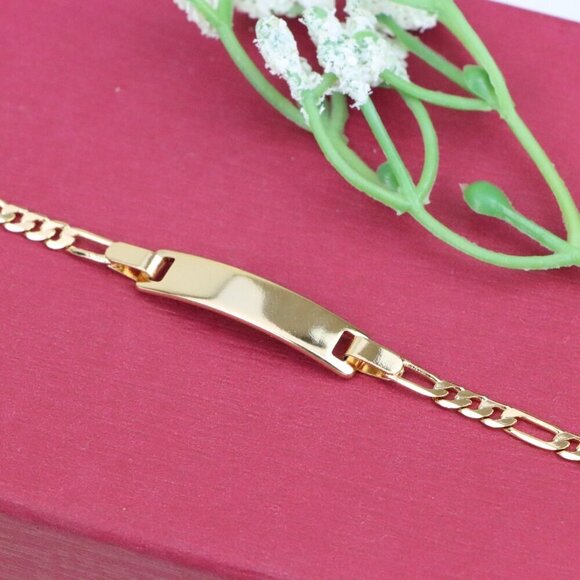 "Sleek Rose Gold Bracelet with Figaro Chain and Polished Plate, XPBL1084 - Picture 10 of 12